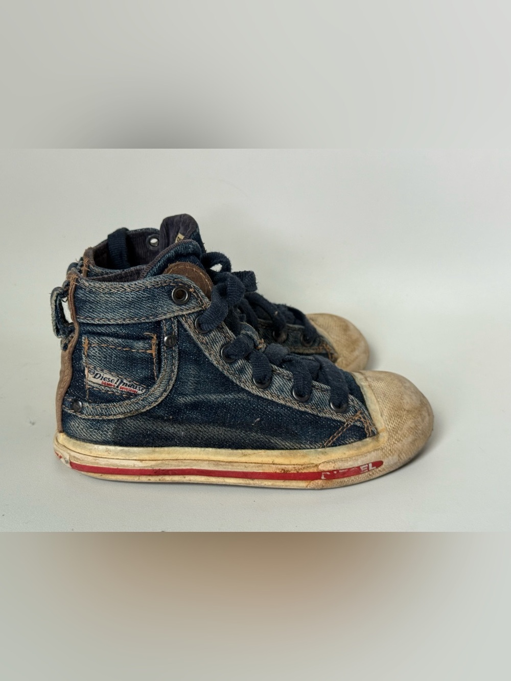 Diesel Kids Denim High-Top Sneakers in Dark Blue with White Toe